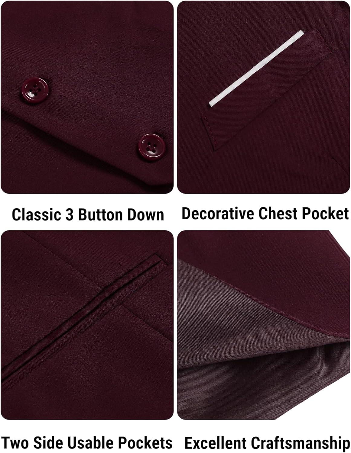 imageCOOFANDY Mens Suit Vest Slim Fit Formal Dress Waistcoat Casual Business Vests for Suit or TuxedoWine Red