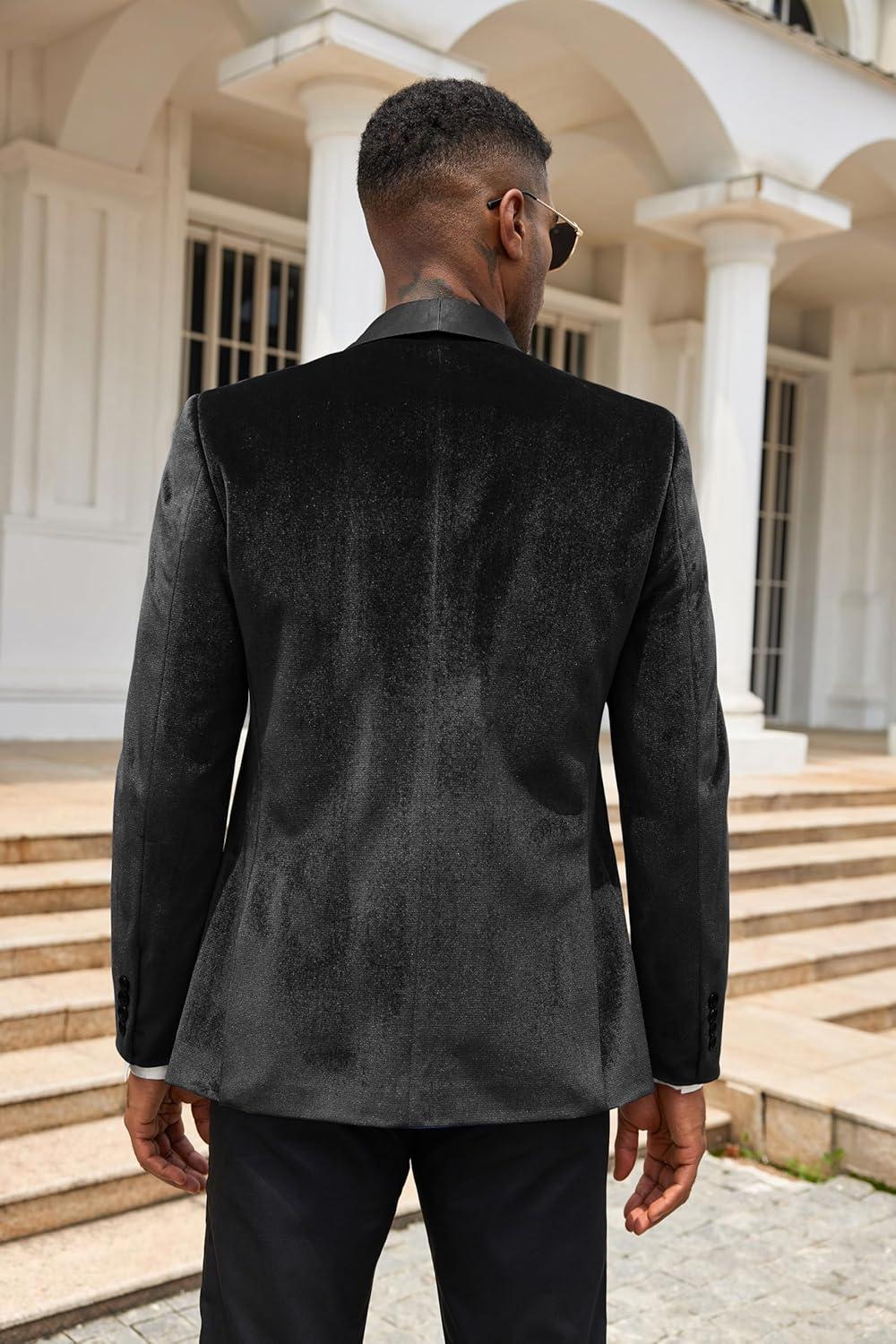 imageCOOFANDY Mens Velvet Tuxedo One Button Jacket Dinner Prom Wedding Blazer JacketBlack