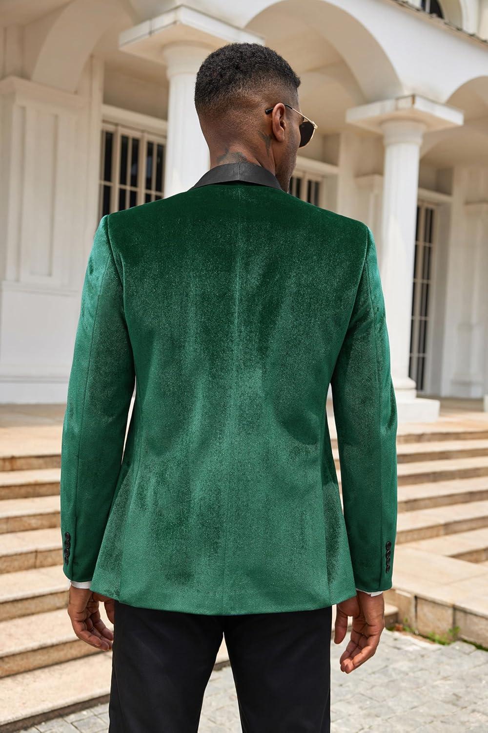 imageCOOFANDY Mens Velvet Tuxedo One Button Jacket Dinner Prom Wedding Blazer JacketLack Green