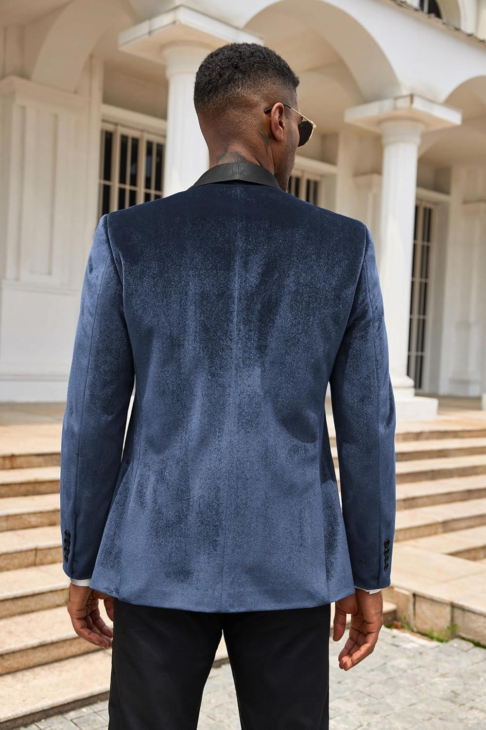 imageCOOFANDY Mens Velvet Tuxedo One Button Jacket Dinner Prom Wedding Blazer JacketNavy Blue