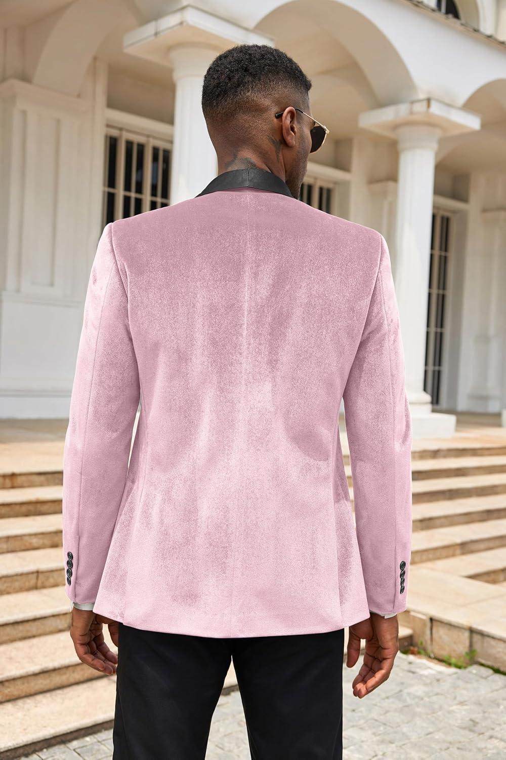 imageCOOFANDY Mens Velvet Tuxedo One Button Jacket Dinner Prom Wedding Blazer JacketPink