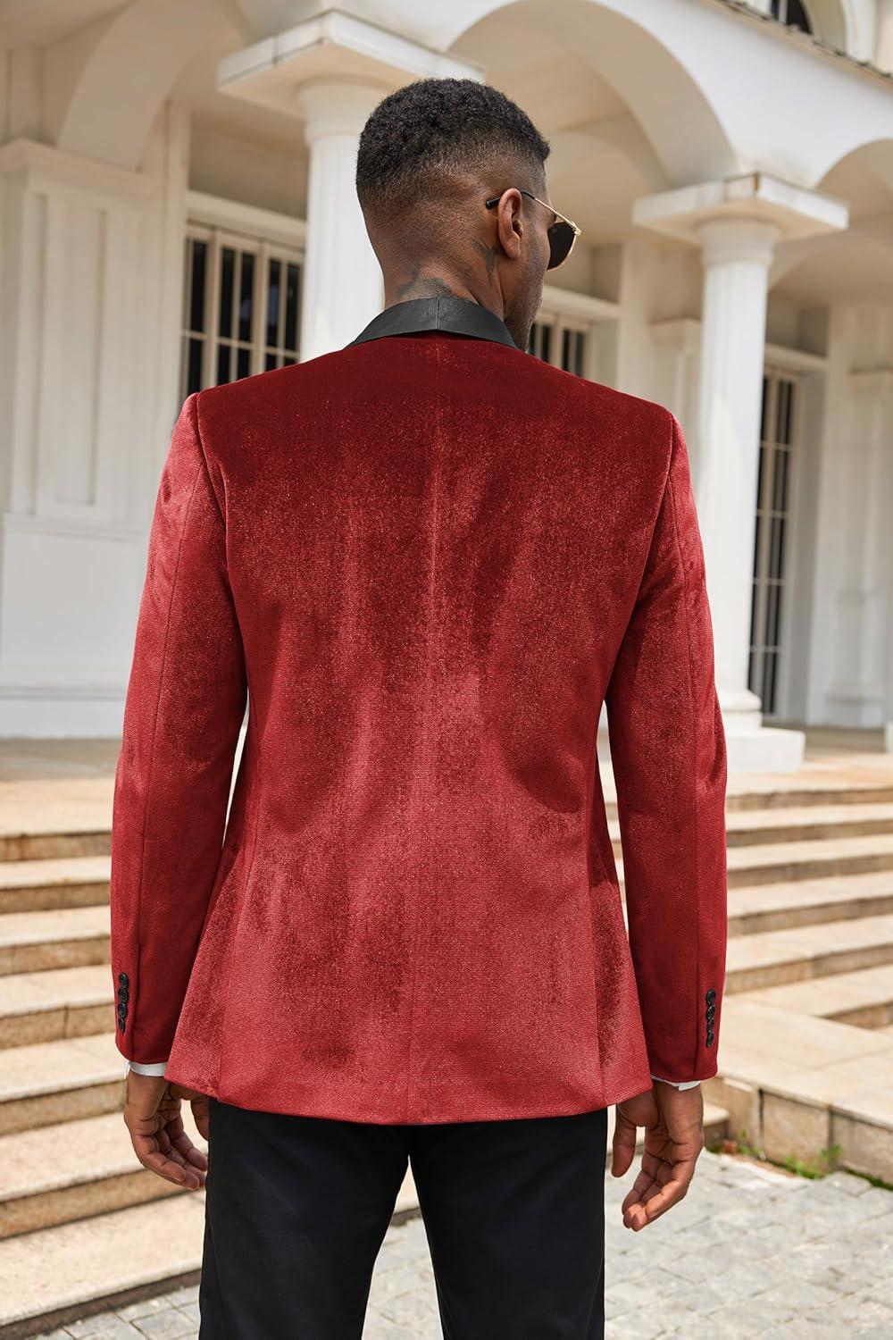 imageCOOFANDY Mens Velvet Tuxedo One Button Jacket Dinner Prom Wedding Blazer JacketRed