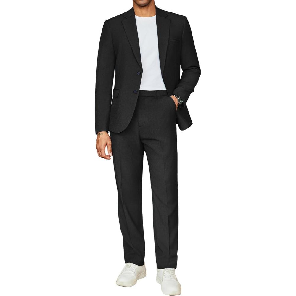 imageCOOFANDY Mens 2 Piece Suits Regular Fit Two Buttons Casual Blazer Jacket and Pants Set Tuxedo Suit for Wedding Prom BusinessBlack