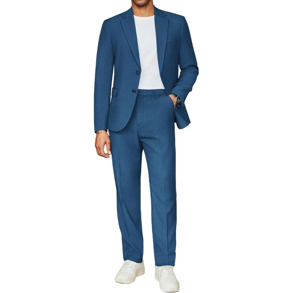 imageCOOFANDY Mens 2 Piece Suits Regular Fit Two Buttons Casual Blazer Jacket and Pants Set Tuxedo Suit for Wedding Prom BusinessNavy Blue