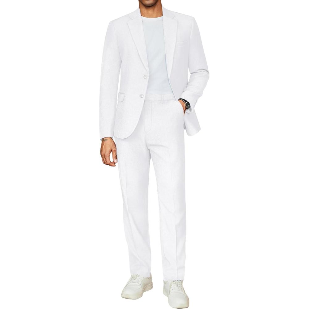 imageCOOFANDY Mens 2 Piece Suits Regular Fit Two Buttons Casual Blazer Jacket and Pants Set Tuxedo Suit for Wedding Prom BusinessWhite