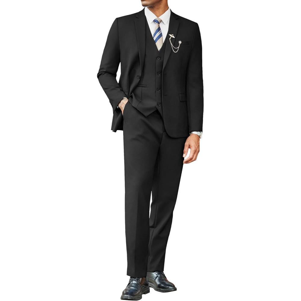 imageCOOFANDY Mens 3 Pieces Suits Classic Fit 2 Buttons Dress Suit Set Wedding Business Dinner Prom Jacket Vest PantsBlack
