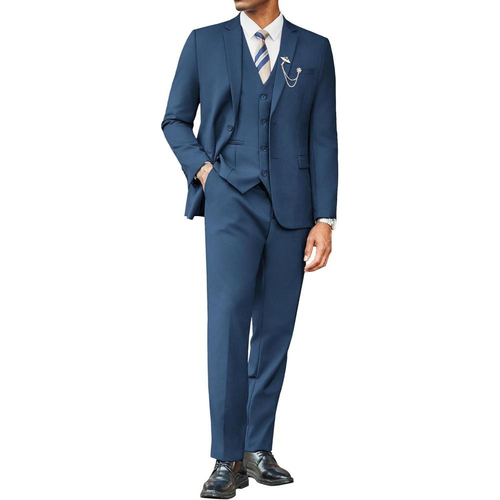 imageCOOFANDY Mens 3 Pieces Suits Classic Fit 2 Buttons Dress Suit Set Wedding Business Dinner Prom Jacket Vest PantsBlue