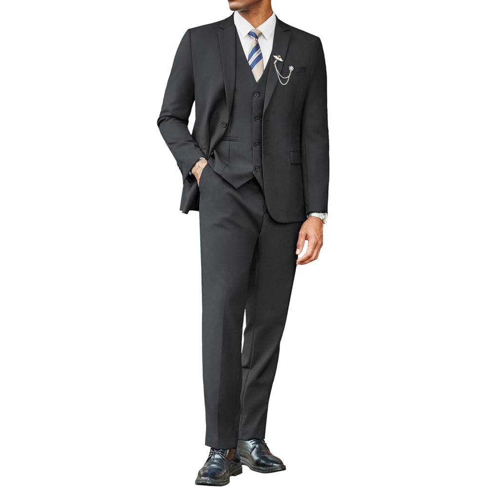 imageCOOFANDY Mens 3 Pieces Suits Classic Fit 2 Buttons Dress Suit Set Wedding Business Dinner Prom Jacket Vest PantsDark Grey