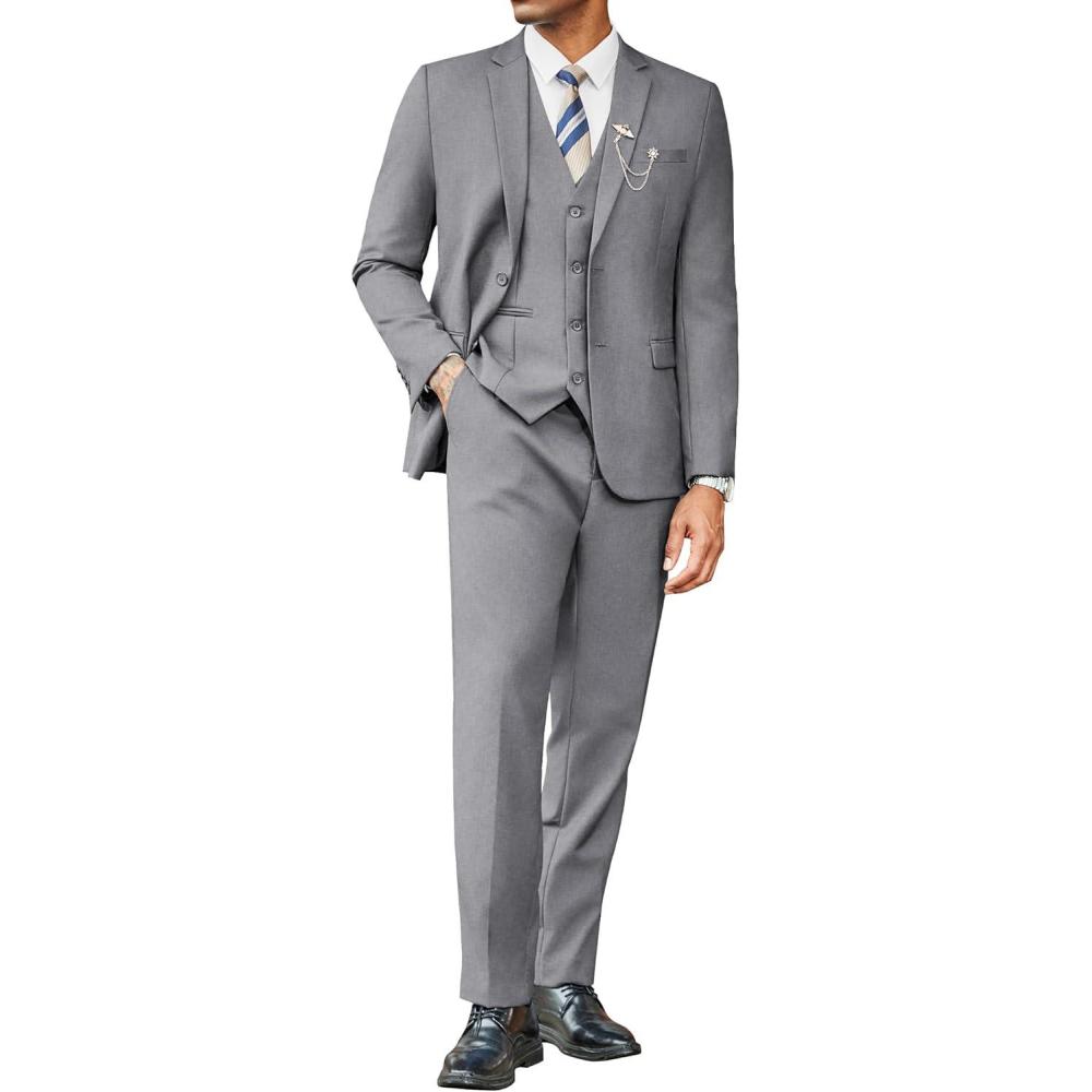 imageCOOFANDY Mens 3 Pieces Suits Classic Fit 2 Buttons Dress Suit Set Wedding Business Dinner Prom Jacket Vest PantsLight Grey