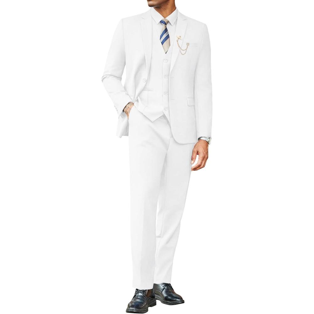 imageCOOFANDY Mens 3 Pieces Suits Classic Fit 2 Buttons Dress Suit Set Wedding Business Dinner Prom Jacket Vest PantsWhite