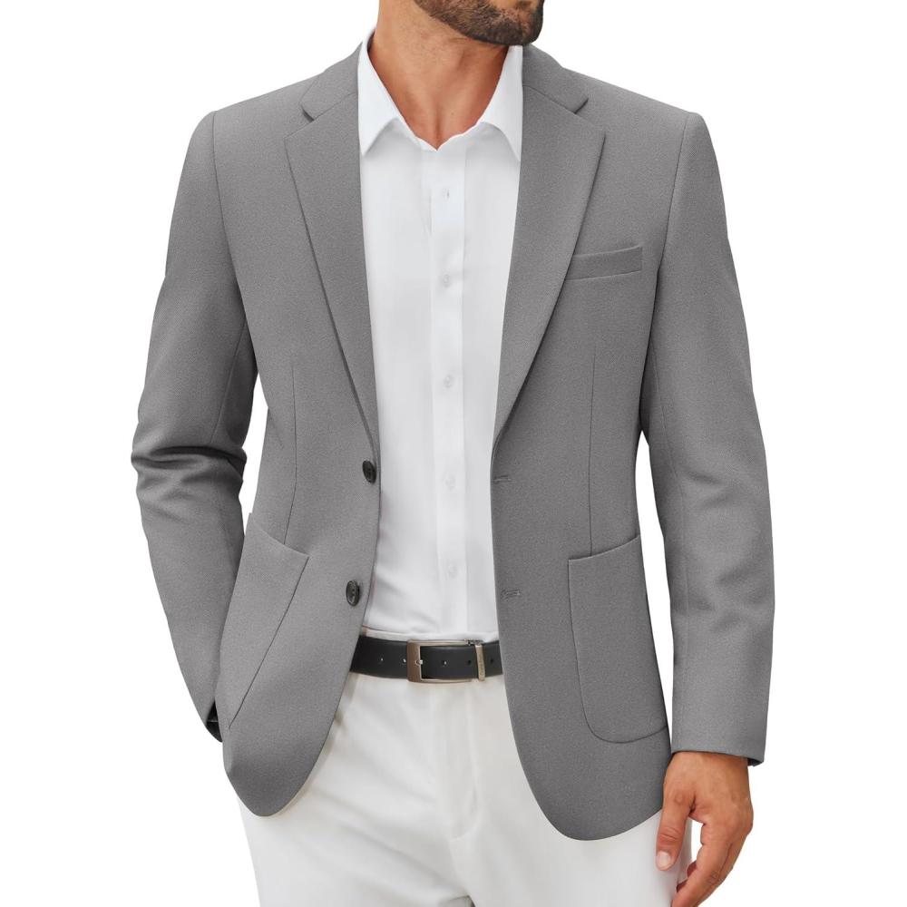 imageCOOFANDY Mens Casual Blazer Jacket Two Button Suit Jackets Lightweight Knit Sport CoatGrey