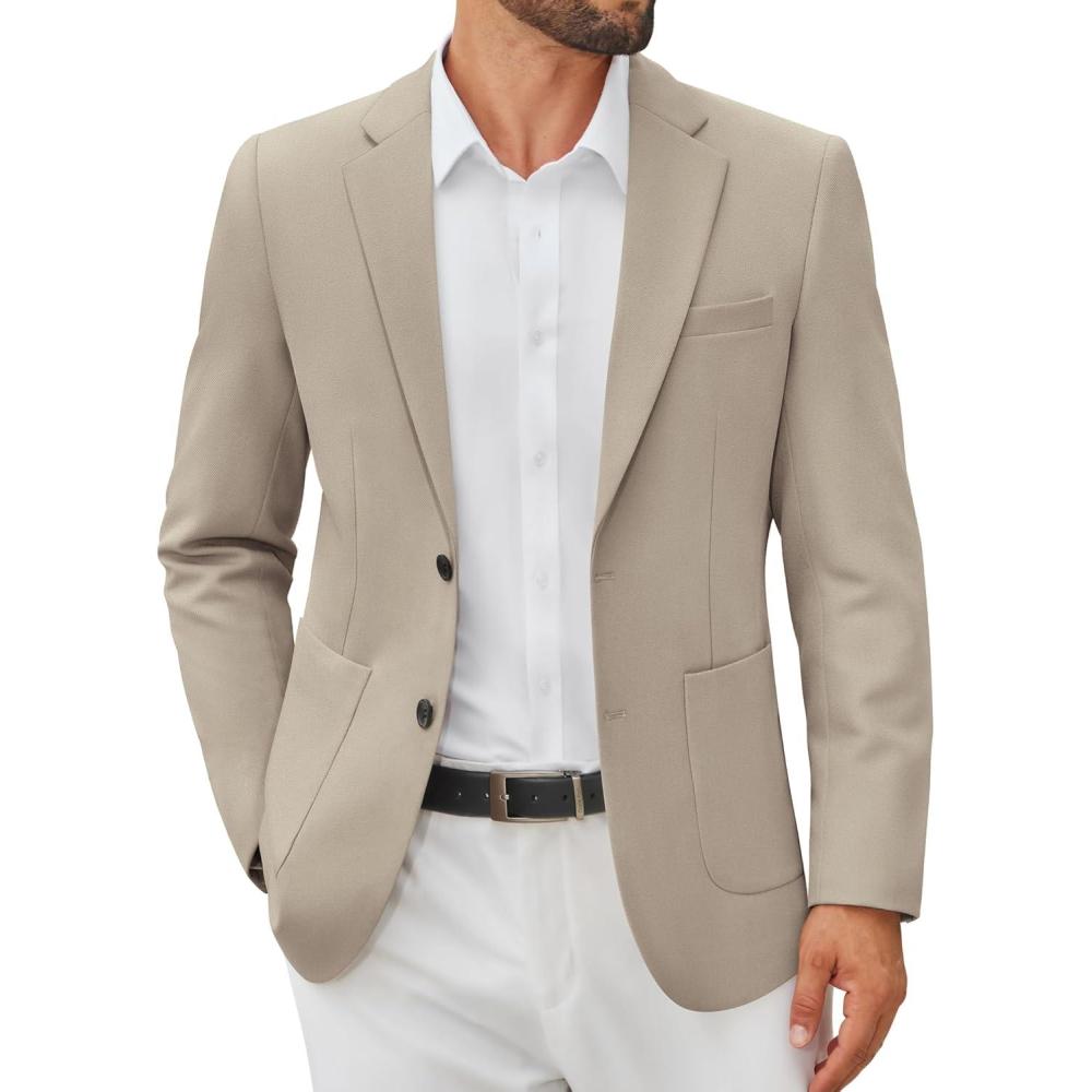 imageCOOFANDY Mens Casual Blazer Jacket Two Button Suit Jackets Lightweight Knit Sport CoatKhaki