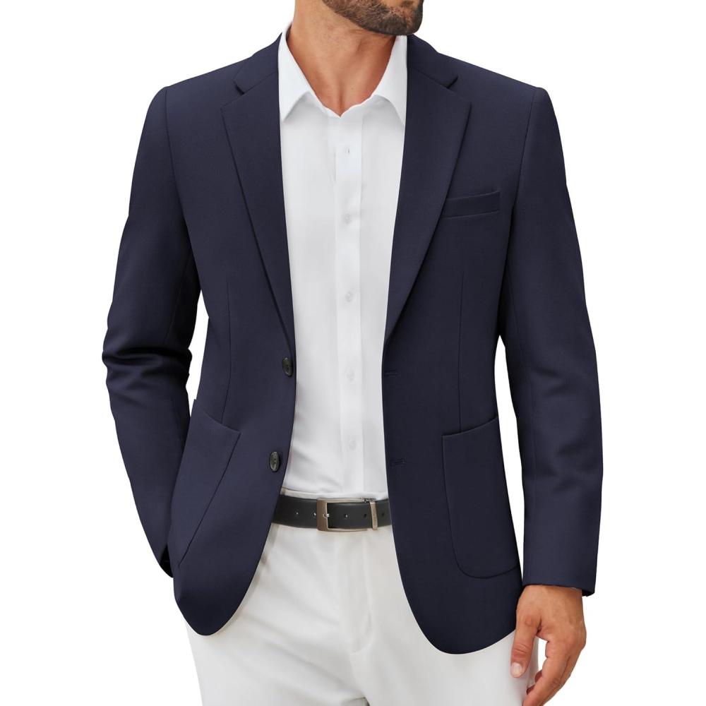 imageCOOFANDY Mens Casual Blazer Jacket Two Button Suit Jackets Lightweight Knit Sport CoatNavy Blue