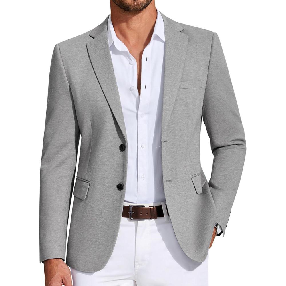 imageCOOFANDY Mens Casual Blazer Knit Sport Coat Lightweight Two Button Suit JacketLight Grey