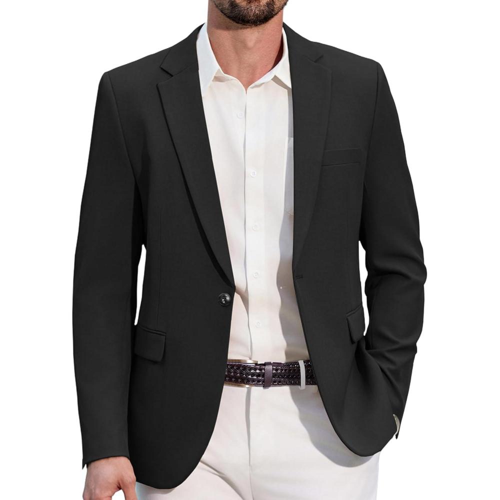 imageCOOFANDY Mens Casual Blazer Regular Fit Lightweight Sport Coats One Button Suit Jacket Dress Blazer JacketsBlack
