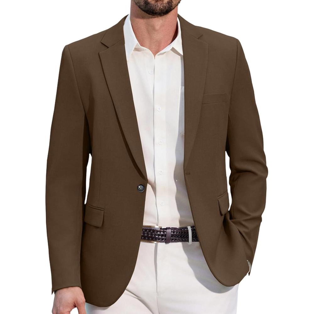 imageCOOFANDY Mens Casual Blazer Regular Fit Lightweight Sport Coats One Button Suit Jacket Dress Blazer JacketsBrown