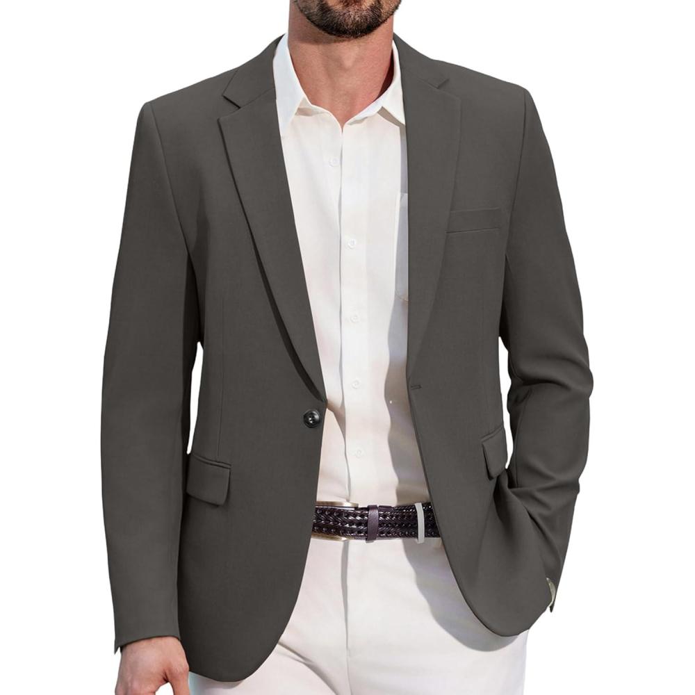 imageCOOFANDY Mens Casual Blazer Regular Fit Lightweight Sport Coats One Button Suit Jacket Dress Blazer JacketsDark Gray
