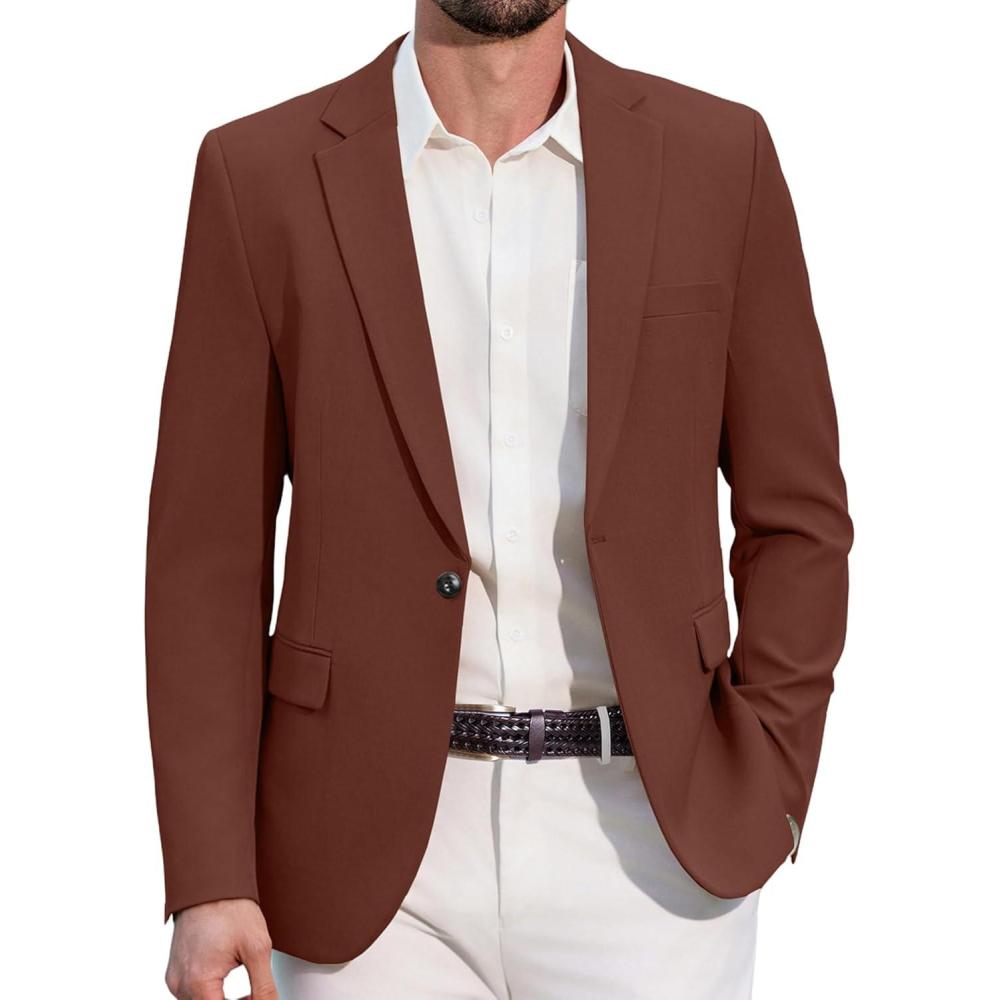 imageCOOFANDY Mens Casual Blazer Regular Fit Lightweight Sport Coats One Button Suit Jacket Dress Blazer JacketsDark Red