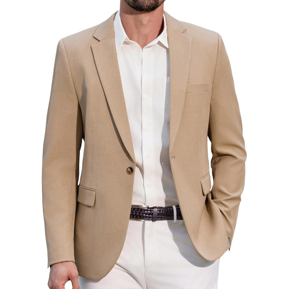 imageCOOFANDY Mens Casual Blazer Regular Fit Lightweight Sport Coats One Button Suit Jacket Dress Blazer JacketsKhkai