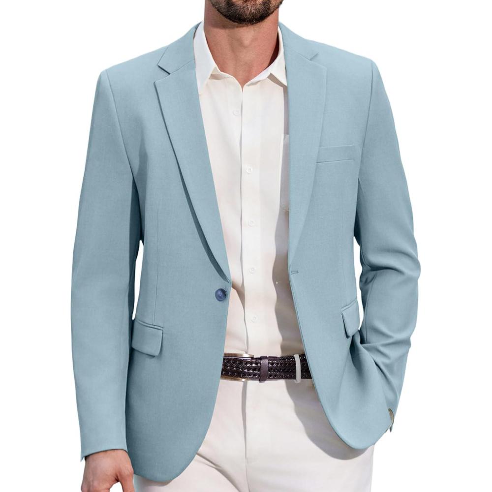 imageCOOFANDY Mens Casual Blazer Regular Fit Lightweight Sport Coats One Button Suit Jacket Dress Blazer JacketsLight Blue