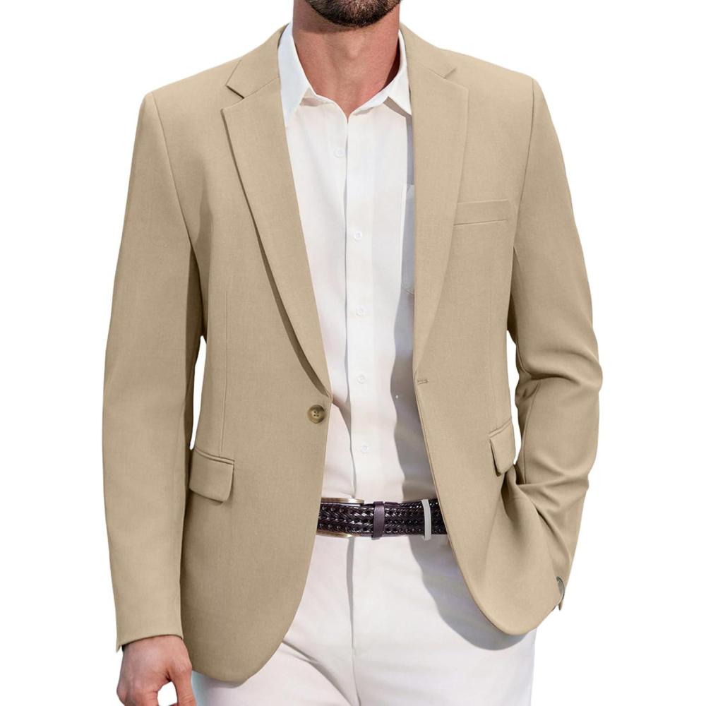 imageCOOFANDY Mens Casual Blazer Regular Fit Lightweight Sport Coats One Button Suit Jacket Dress Blazer JacketsLight Khaki