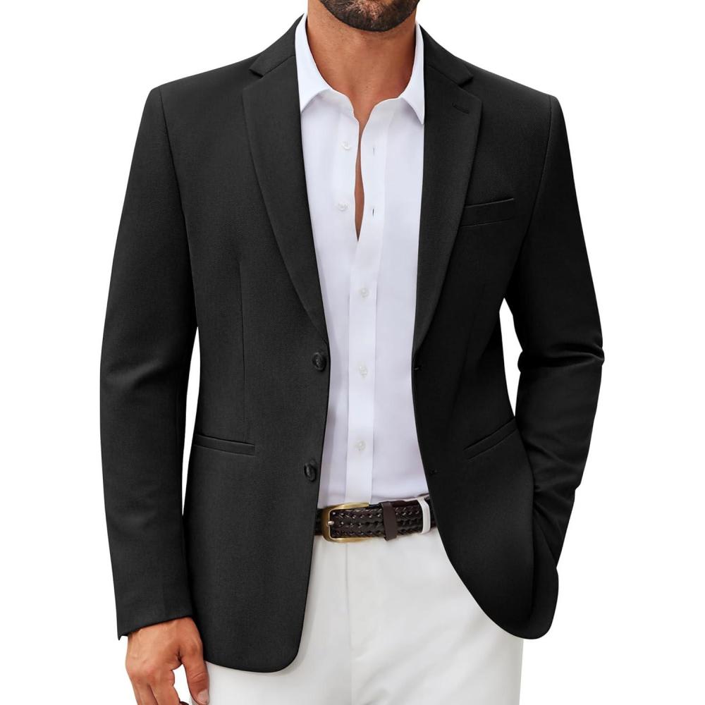 imageCOOFANDY Mens Casual Blazer Regular Fit Sport Coat Lightweight Two Buttons Suit JacketBlack
