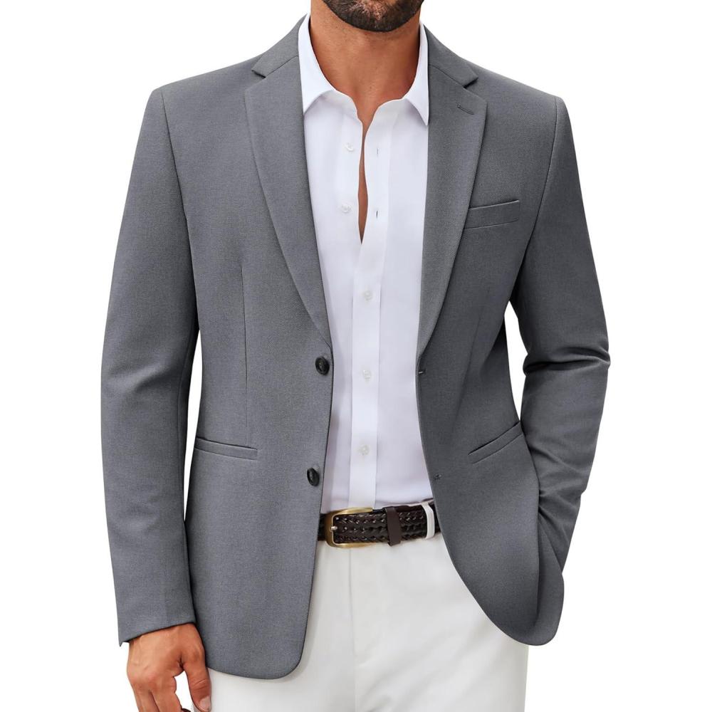 imageCOOFANDY Mens Casual Blazer Regular Fit Sport Coat Lightweight Two Buttons Suit JacketGrey