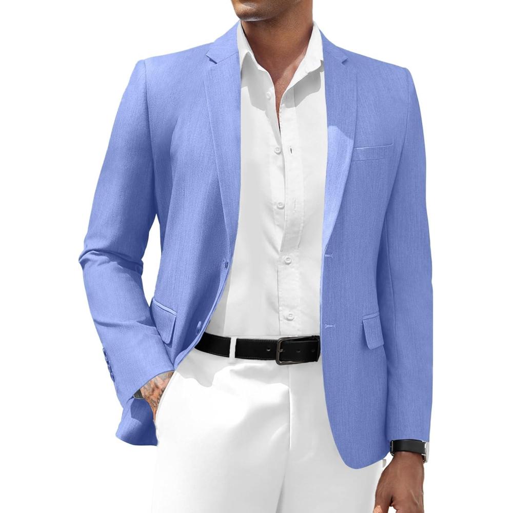 imageCOOFANDY Mens Casual Blazer Slim Fit Suit Jacket Two Button Lightweight Sport CoatLight Royal Blue