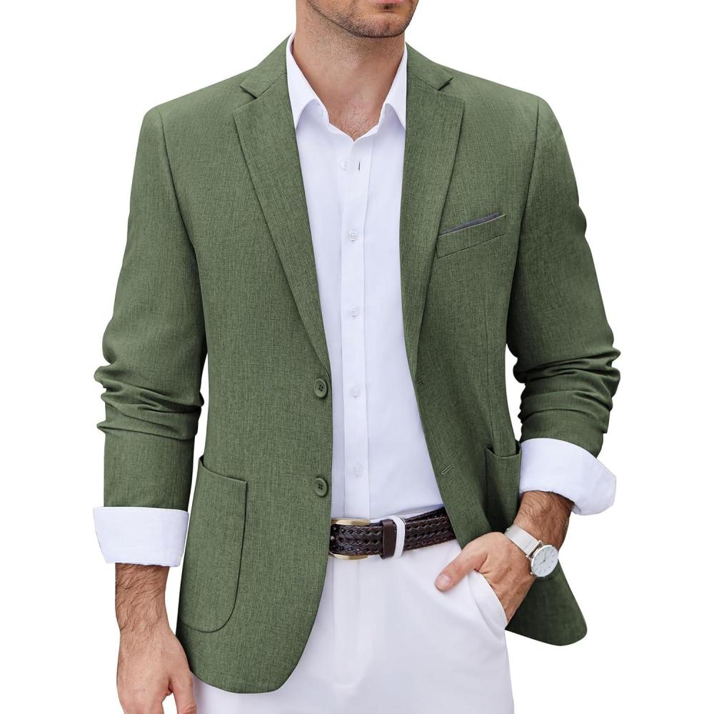 imageCOOFANDY Mens Casual Blazer Two Button Sport Coats Lightweight Printed Lining Suit JacketArmy Green