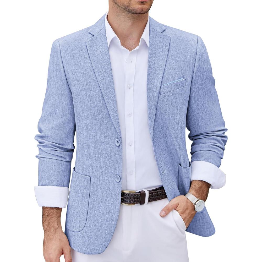 imageCOOFANDY Mens Casual Blazer Two Button Sport Coats Lightweight Printed Lining Suit JacketSky Blue