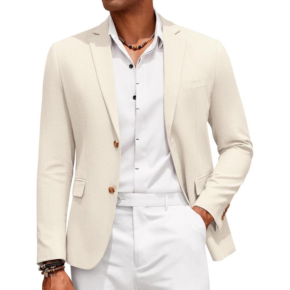 imageCOOFANDY Mens Casual Cotton Linen Blazer Lightweight Linen Sport Coat Two Button Suit JacketBeige