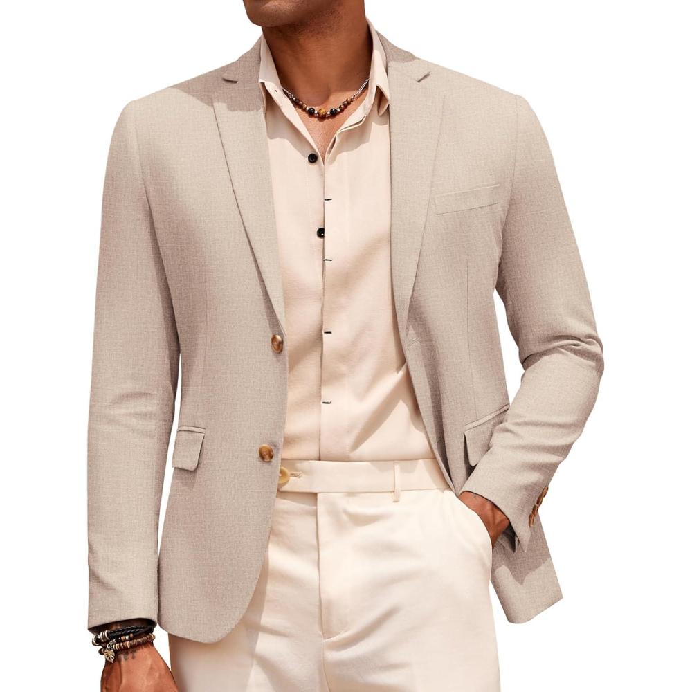 imageCOOFANDY Mens Casual Cotton Linen Blazer Lightweight Linen Sport Coat Two Button Suit JacketKhaki