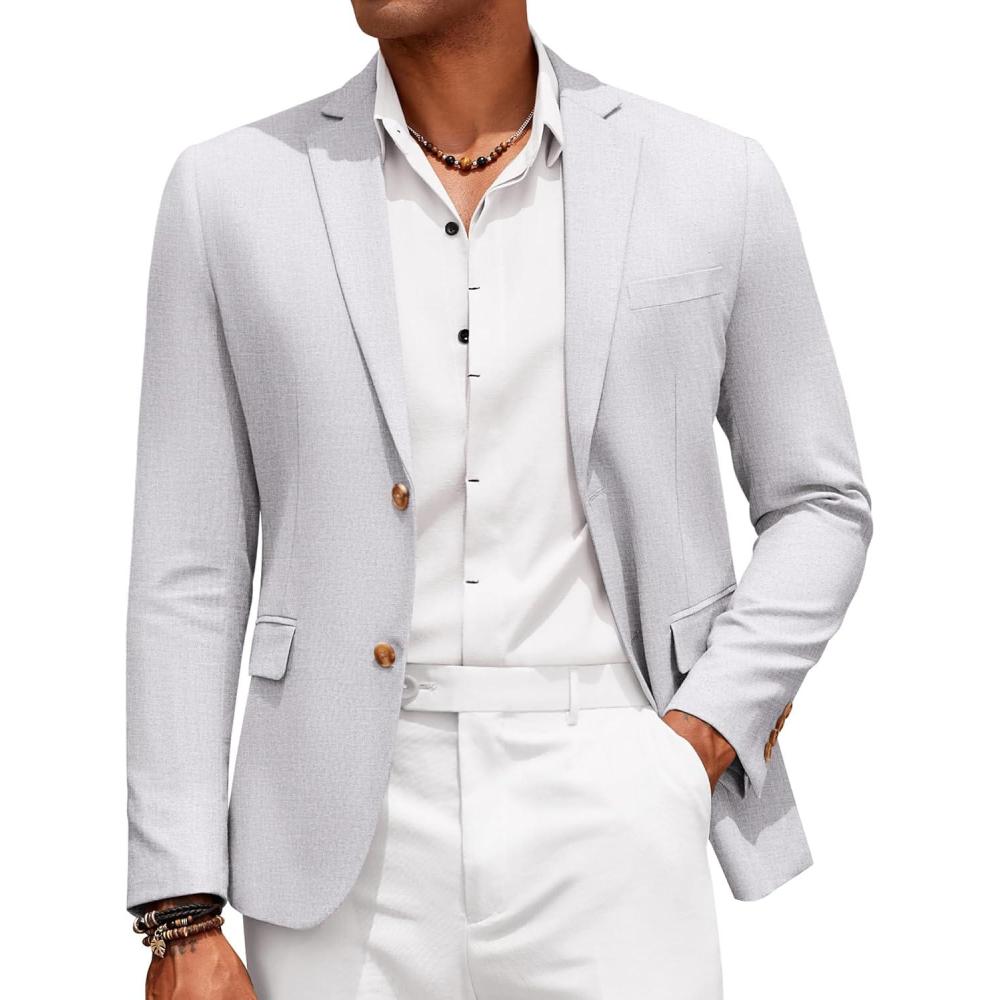 imageCOOFANDY Mens Casual Cotton Linen Blazer Lightweight Linen Sport Coat Two Button Suit JacketLight Grey
