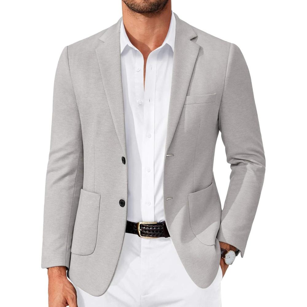 imageCOOFANDY Mens Casual Knit Blazer Slim Fit Lightweight Sport Coat Stretch Two Button Suit JacketLight Grey