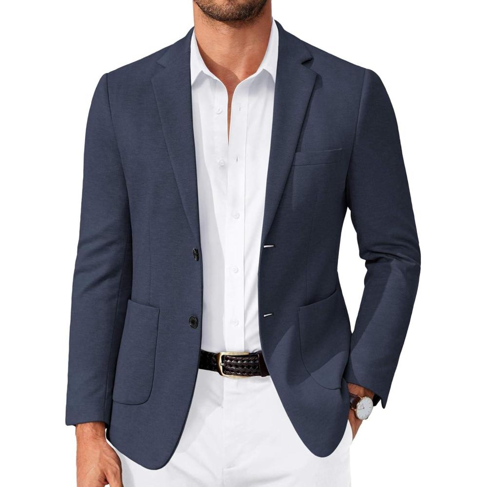 imageCOOFANDY Mens Casual Knit Blazer Slim Fit Lightweight Sport Coat Stretch Two Button Suit JacketNavy Blue