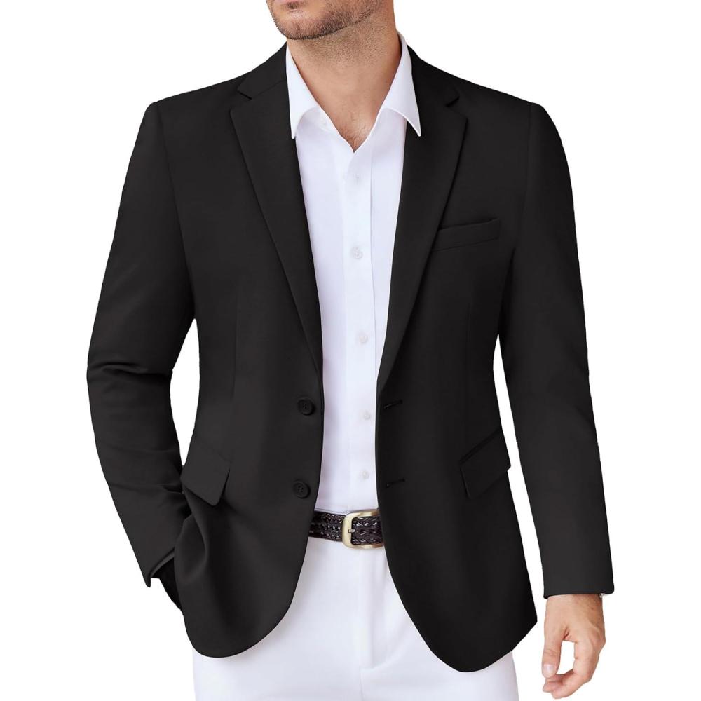 imageCOOFANDY Mens Casual Knit Blazer Stretch Slim Fit Sport Coat Two Button Lightweight Suit JacketsBlack