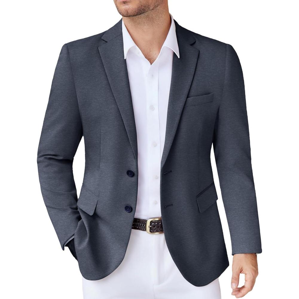 imageCOOFANDY Mens Casual Knit Blazer Stretch Slim Fit Sport Coat Two Button Lightweight Suit JacketsNavy Blue