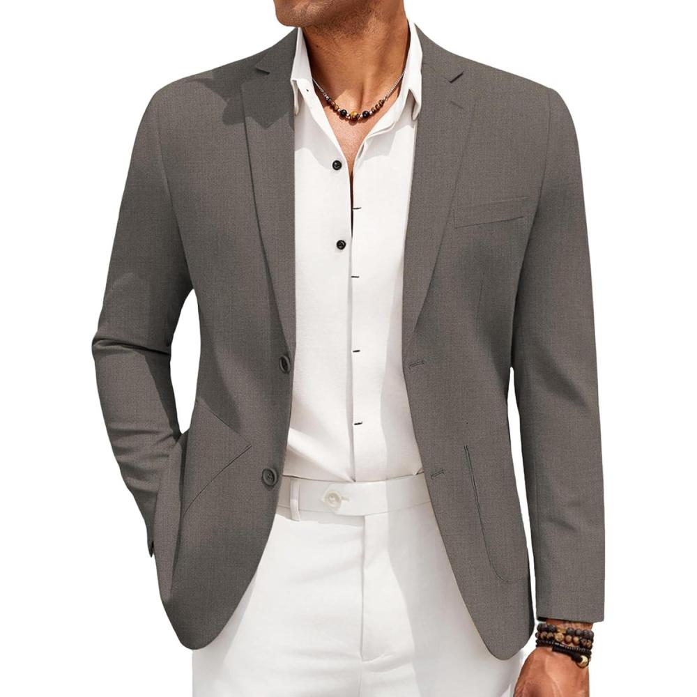 imageCOOFANDY Mens Casual Linen Blazer Jacket Lightweight Sport Coats Two Button Suit JacketsDeep Grey