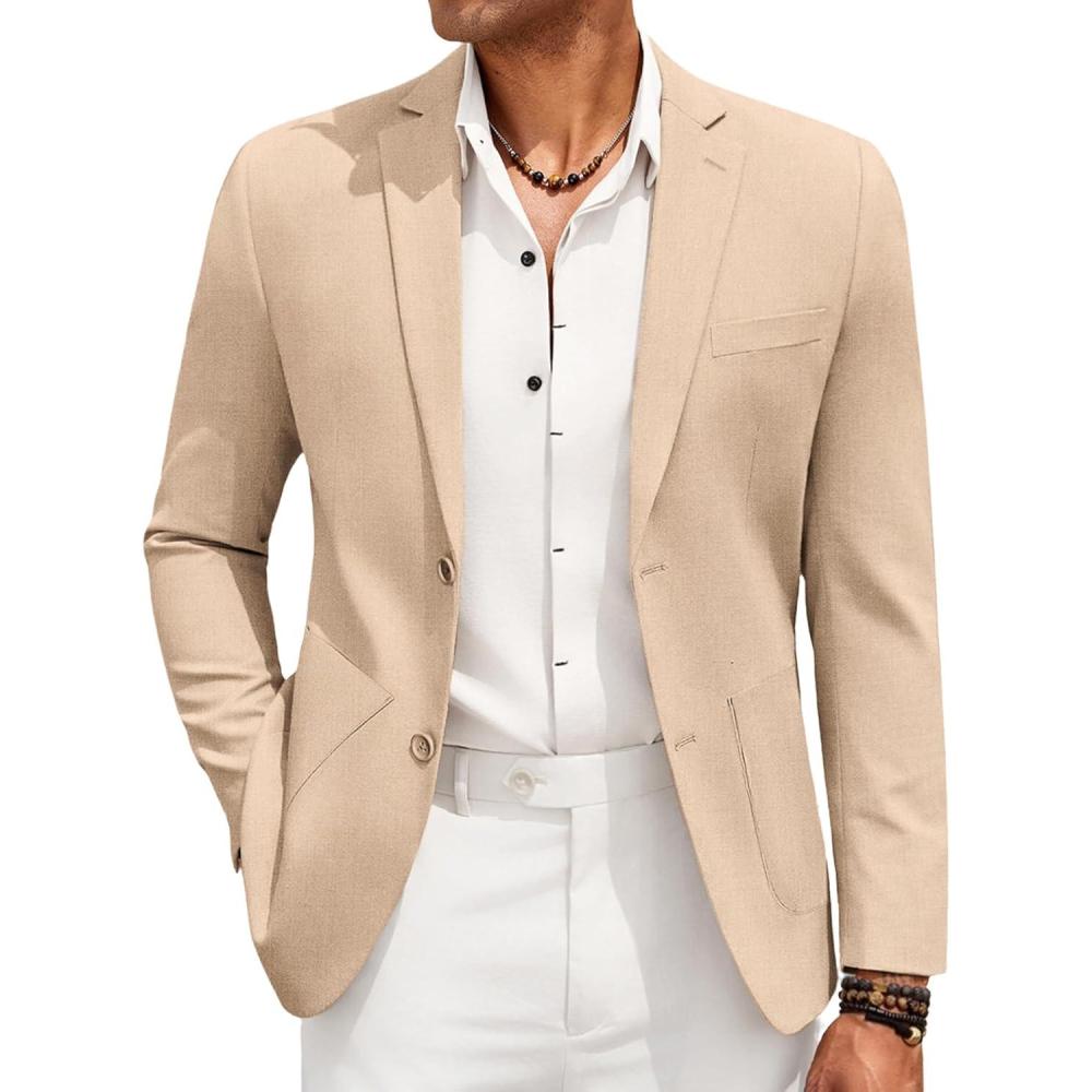 imageCOOFANDY Mens Casual Linen Blazer Jacket Lightweight Sport Coats Two Button Suit JacketsKhaki