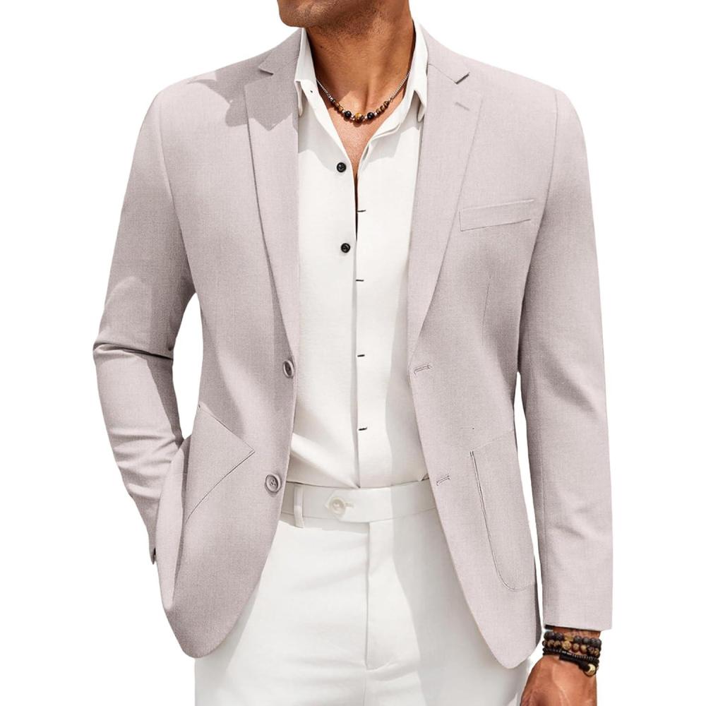 imageCOOFANDY Mens Casual Linen Blazer Jacket Lightweight Sport Coats Two Button Suit JacketsLight Grey