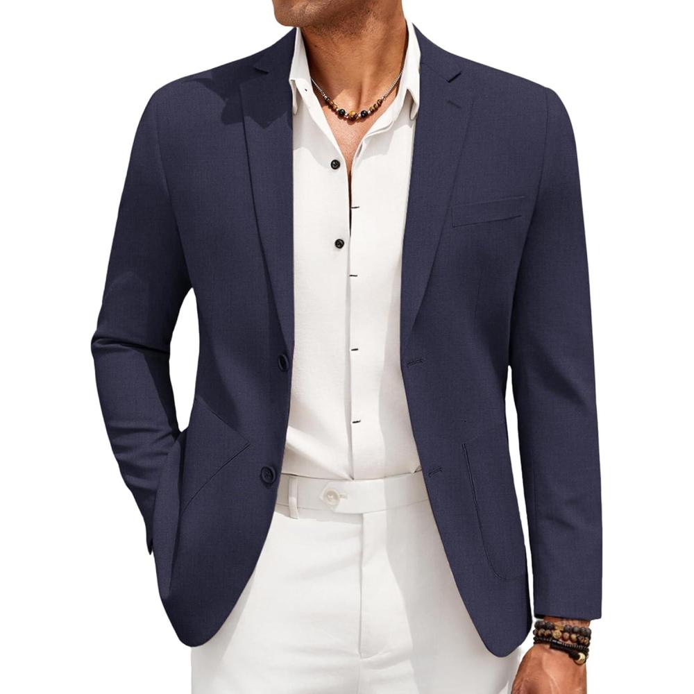 imageCOOFANDY Mens Casual Linen Blazer Jacket Lightweight Sport Coats Two Button Suit JacketsNavy Blue