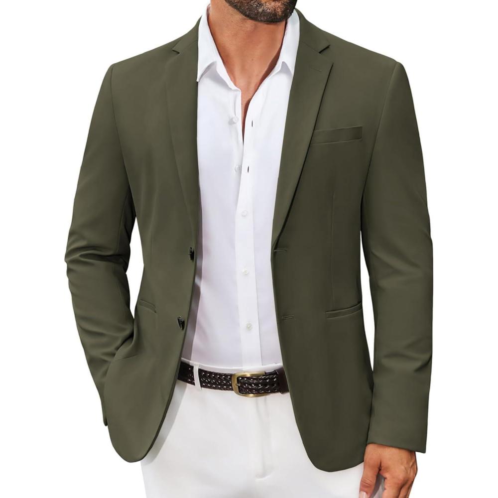 imageCOOFANDY Mens Casual Stretch Blazer Jacket Regular Fit Lightweight Sport Coat Two Button Suit JacketsArmy Green