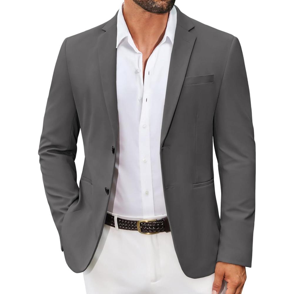 imageCOOFANDY Mens Casual Stretch Blazer Jacket Regular Fit Lightweight Sport Coat Two Button Suit JacketsDark Grey