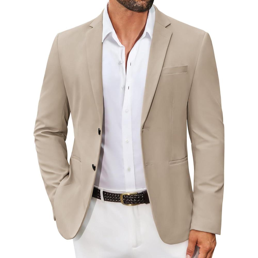 imageCOOFANDY Mens Casual Stretch Blazer Jacket Regular Fit Lightweight Sport Coat Two Button Suit JacketsKhaki