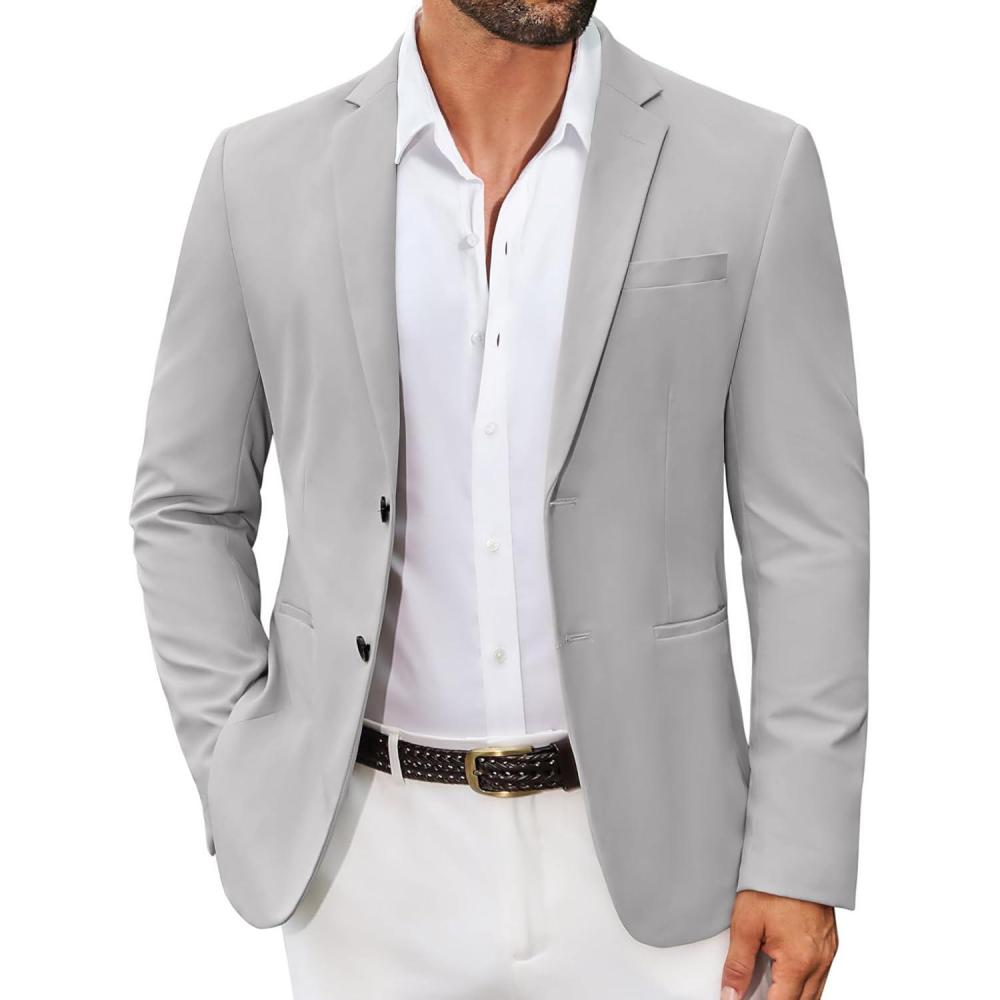 imageCOOFANDY Mens Casual Stretch Blazer Jacket Regular Fit Lightweight Sport Coat Two Button Suit JacketsLight Grey