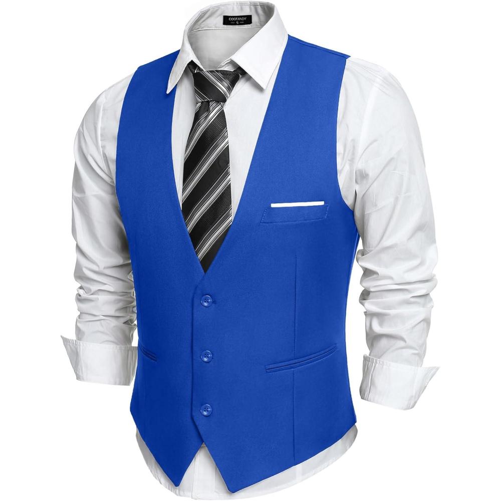imageCOOFANDY Mens Suit Vest Slim Fit Formal Dress Waistcoat Casual Business Vests for Suit or TuxedoRoyal Blue