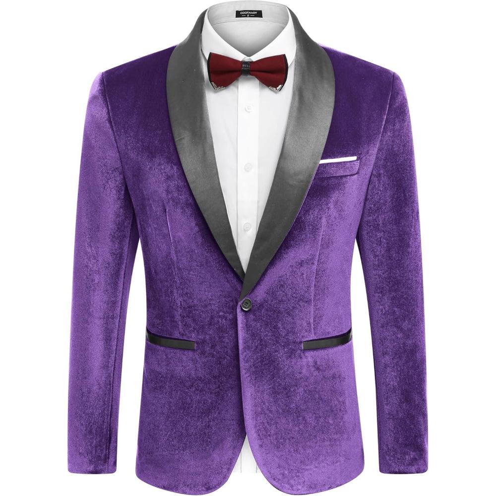 imageCOOFANDY Mens Velvet Tuxedo One Button Jacket Dinner Prom Wedding Blazer JacketPurple