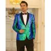 imageCOOFANDY Mens Shiny Sequin Blazer Tuxedo Party Dinner Prom One Button Suit JacketBlue Green