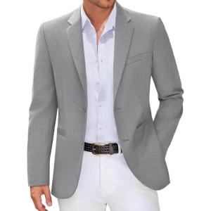 imageCOOFANDY Men Casual Blazer Sport Coats Slim Fit Lightweight Business Two Button Suit JacketsLight Grey