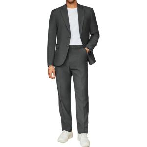 imageCOOFANDY Mens 2 Piece Suits Regular Fit Two Buttons Casual Blazer Jacket and Pants Set Tuxedo Suit for Wedding Prom BusinessDark Gray